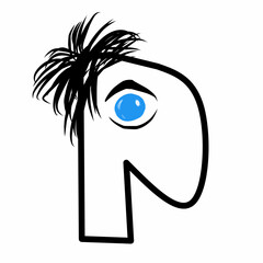 Creative vector art of a stylized face with bold blue eye, funky hair, and abstract shape