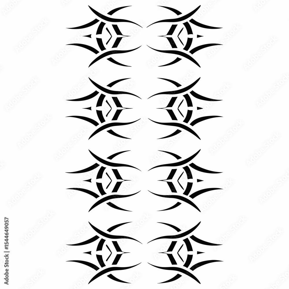 Poster create a vector pack of tribal tattoos in a grid layout, showcasing diverse geometric and symbolic d