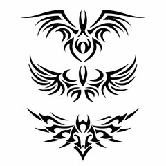 Design a tribal-style griffin icon pack, featuring various poses and styles, suitable for tattoo design.  Include variations in detail and linework.