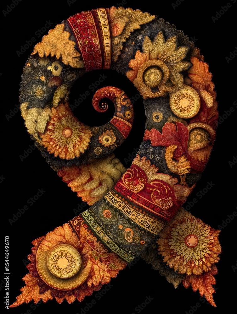 Aufkleber Swirling Autumn Ribbon With Awareness Symbols Designed From Vibrant Foliage and Intricate Patterns in a Dark Background