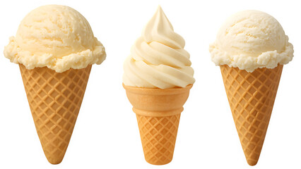 Ice Cream Cone Isolated on Transparent Background (PNG) - Dessert, Sweet, Frozen Treat, Cold Snack
