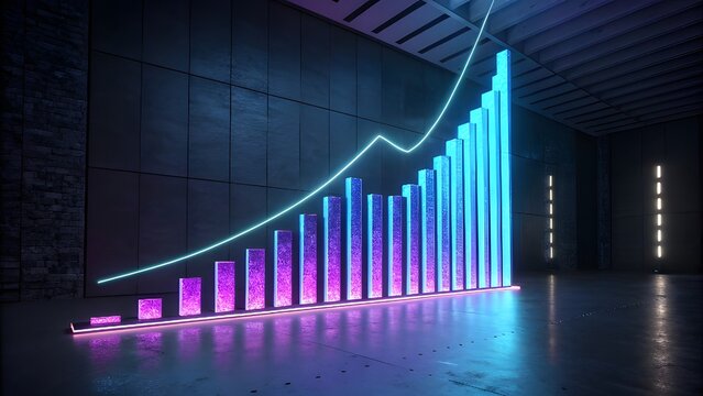 Vibrant Neon Graph Visualization in Modern Industrial Setting - Powered by Adobe