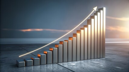 Growth Progression with Silver Graph and Rising Arrow in Sunrise