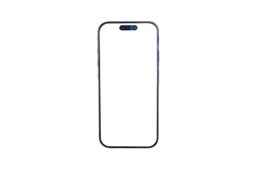Front side portrait view of the smart phone or mobile phone with white background and white background on the screen, a phone mockup
