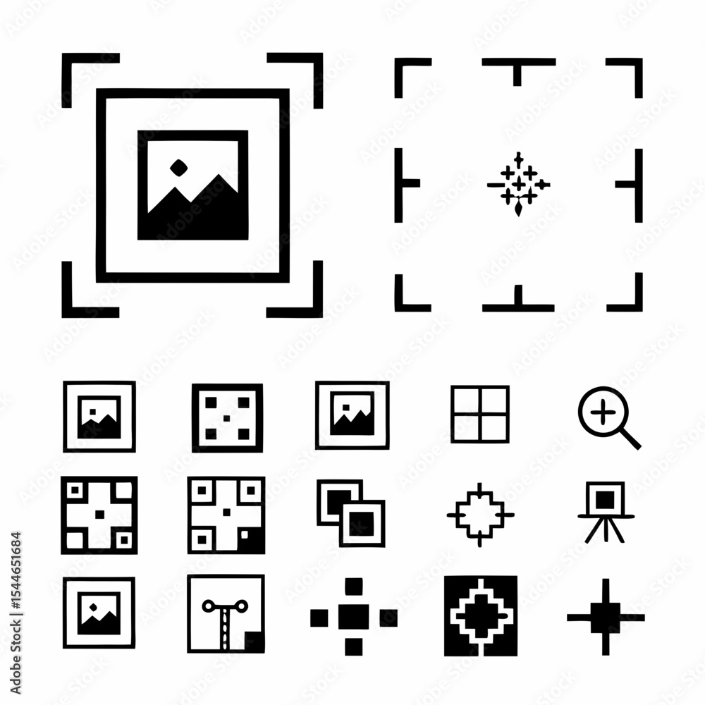 Poster design a minimalist monochrome qr code frame, showcasing clean lines and a sophisticated aesthetic. 