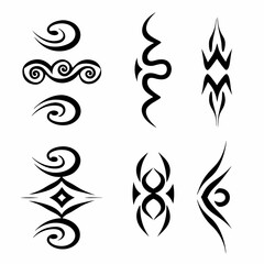 Design a set of iconic Mongolian tribal tattoo symbols;  include diverse elements like animals, geometric shapes, and spiritual motifs.  High resolution vector format.