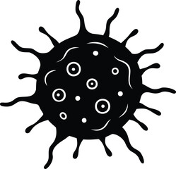 Black and white vector illustration of a stylized pathogenic virus cell