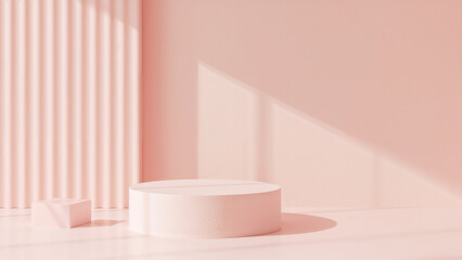Minimalist pink studio display with geometric props