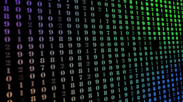 a glowing neon icon, binary, symbol, file, sign, code, animation video on black background 