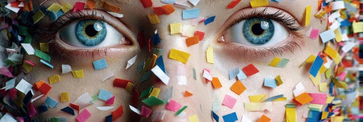 Scattered Confetti Expressing a Myriad of Goals and Worries Seen on a Persons Face in Vivid Colors