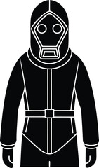 Black and white illustration of a person in a hazmat suit