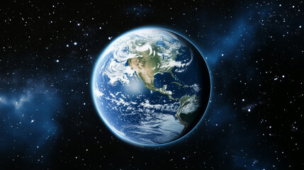 Fototapeta premium Planet Earth with detailed relief and atmosphere. Blue space background with earth and galaxy.