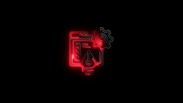 a glowing neon web administrator icon set, information, management, animation video on black background 