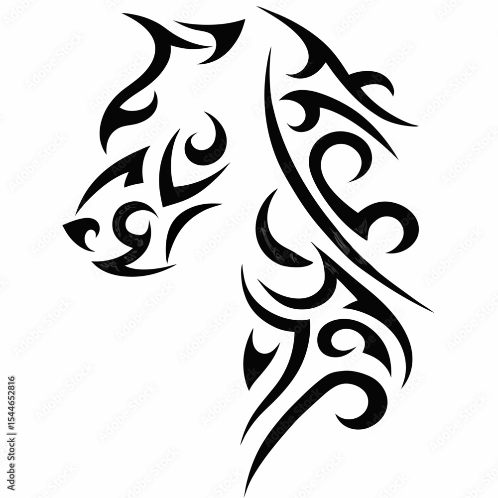 Poster create a line art design of a panther, incorporating tribal patterns and motifs. the style should be