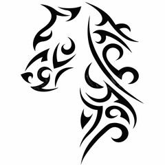 Create a line art design of a panther, incorporating tribal patterns and motifs.  The style should be bold and evocative of indigenous art.