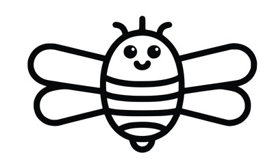 A cute bee cartoon character in a simple black and white outline illustration