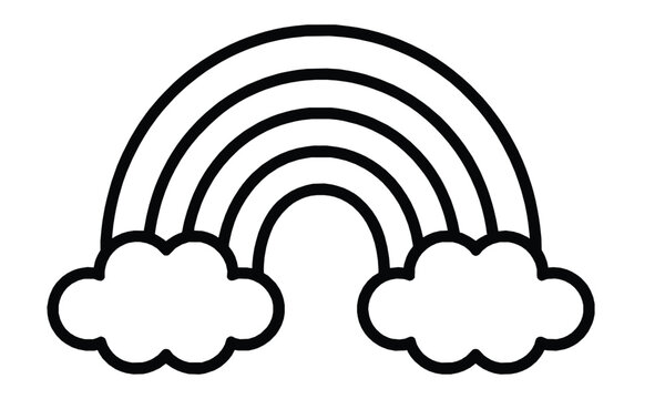 A simple rainbow and clouds icon in a clean black and white outline style. This minimalist vector illustration is a versatile symbol, perfect for a wide variety of projects