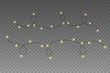 Christmas lights isolated on transparent background for cards, banners, posters, web design.