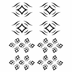 Generate a set of tribal-inspired icons featuring square and grid patterns, emphasizing geometric shapes and bold lines.  Include variations in design and color palettes.