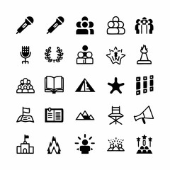 Design a set of vibrant icons representing storytelling and oral tradition, including diverse characters, ancient artifacts, and symbolic imagery.