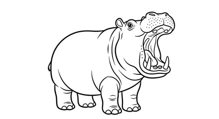 Hippo coloring page printable for kids and adults african animal outline drawing free on transparent background