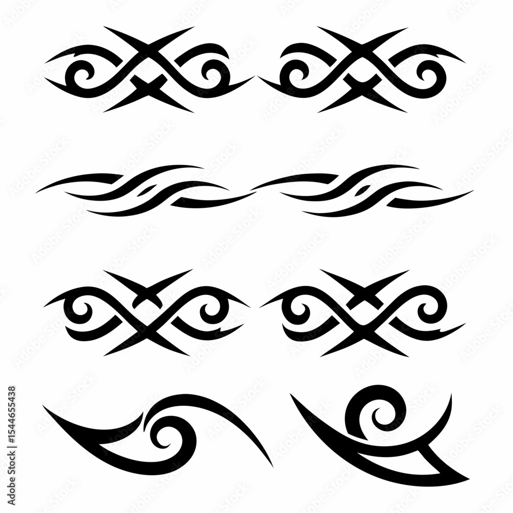 Poster design a set of tribal tattoo icons representing the concepts of time and eternity. include symbolic