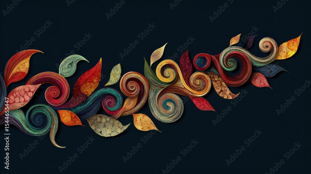 Poster autumn ribbon spiraling with awareness symbols and colorful leaves in a vibrant design