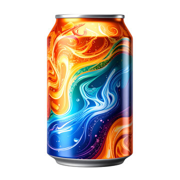 Vibrant Drink Can: A vividly illustrated drink can featuring an artistic blend of swirling colors and a refreshing appeal.