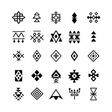 Design a set of high-resolution vector icons depicting traditional tribal tattoo symbols from various cultures, emphasizing unique stylistic details and cultural significance.