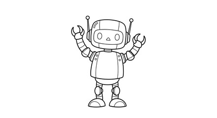 Cute cartoon robot outline vector illustration for kids coloring page and design assets on transparent background