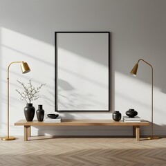 Minimalist interior design mockup with blank frame