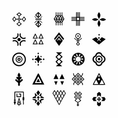 Design a series of stylized icons representing tribal gods and deities, emphasizing diverse cultural symbols and spiritual power.