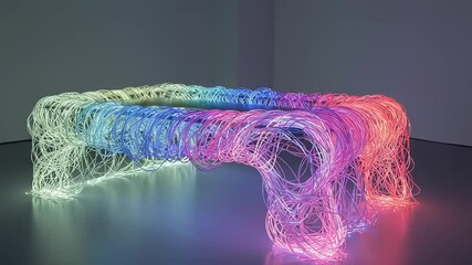 Abstract Light Art Installation with Colorful Glowing Cables in a Modern Gallery - Powered by Adobe