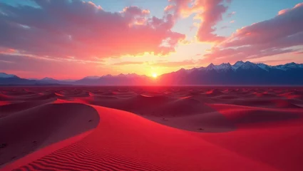Fototapeten Red Sand Dunes Sunset Dramatic Mountain Landscape desert landscape © Ariful