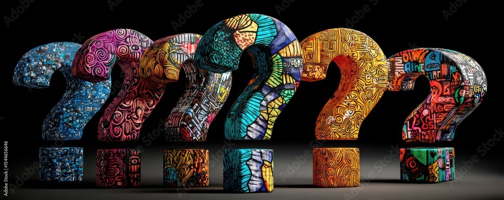 Aufkleber colorful question marks with creative patterns and designs showcasing curiosity and inquiry in moder