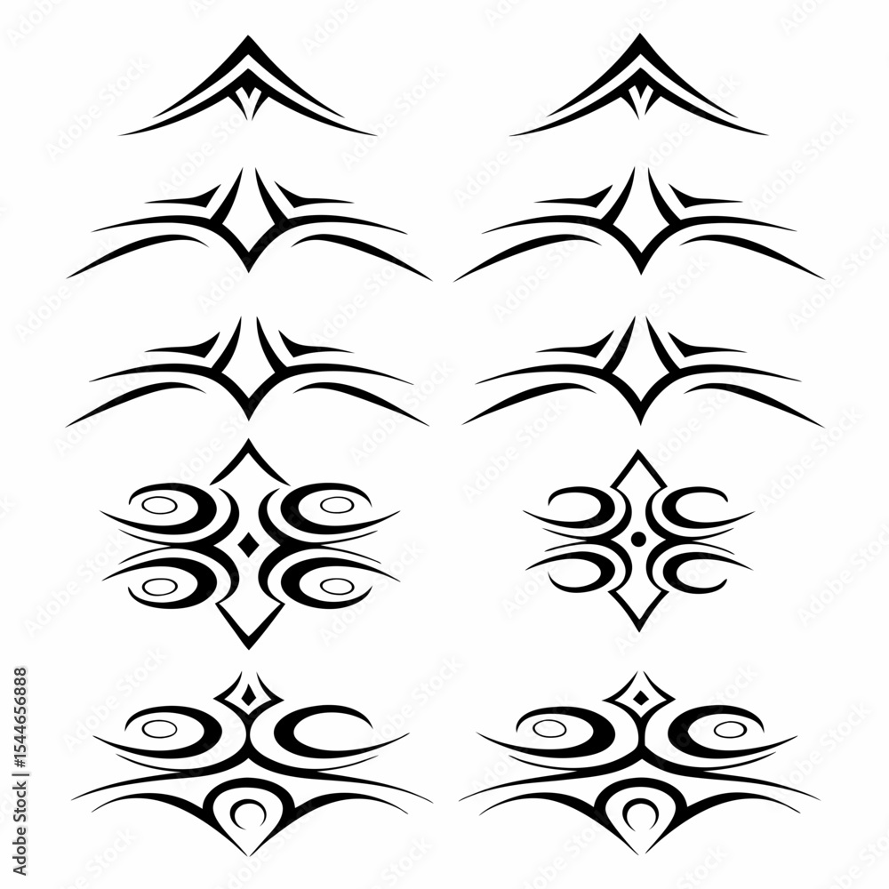 Aufkleber design tribal-style icons featuring volcanoes erupting lava flows. include diverse patterns and styl