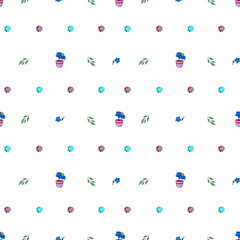 Seamless pattern with leaves and flowers isolated on white background. Sketch watercolor illustration. Perfect for wallpaper, gift wrap, pattern fill, web page background, summer greeting cards