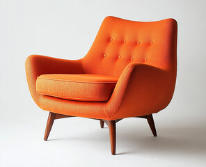 Orange armchair stands on a white background. Retro design for interior decorating, furniture shop marketing, web use.