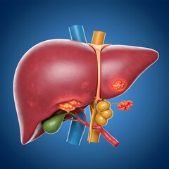 A human liver with fat accumulation and inflammation, symbolizing non-alcoholic fatty liver disease (NAFLD).