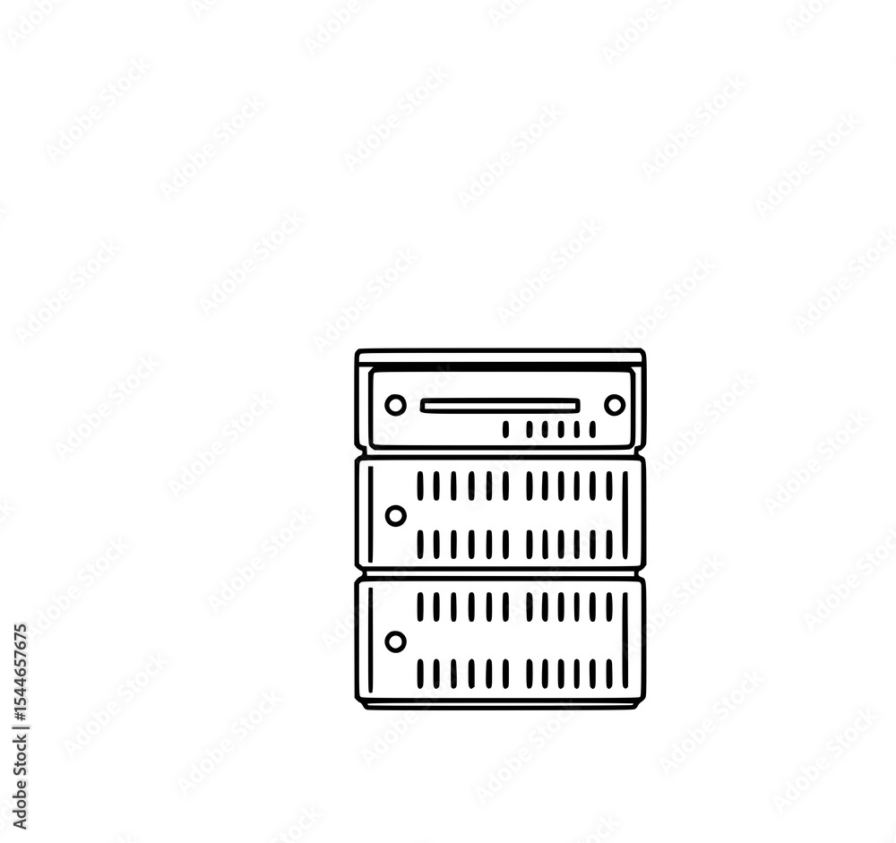 Fototapete server rack illustration: a simple line art drawing of a three-tier server rack, showcasing its tech