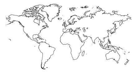 Fototapeta premium World map outline vector illustration for geography education and travel planning design on transparent background