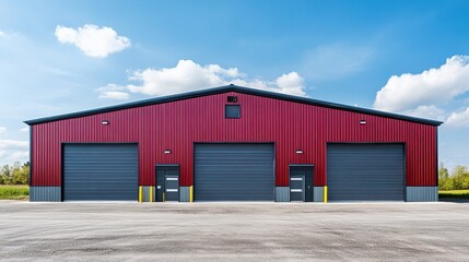 Fototapeta premium Modern Metal Storage Facility: New Fire Station with Sleek Exterior and Empty Facades