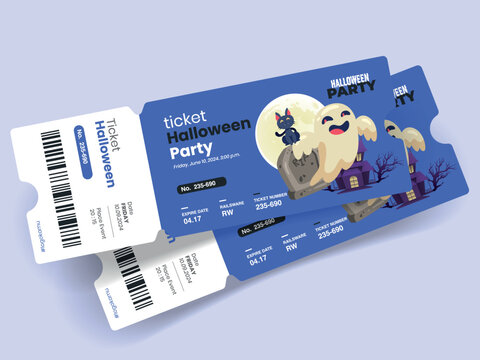 Festive Halloween party tickets. Invitation flyer or poster for all saints in spooky cartoon style. Vector illustration of all saints day club event entrance tickets.