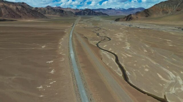 Tajikistan aerial footage of Pamir mountains range in Central Asia with famous Pamir highway 