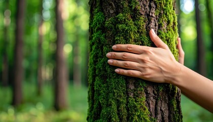 Moss-Covered Tree Trunk Embrace: A Serene Nature Photograph