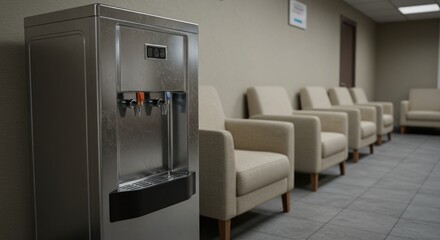 Waiting Room Refreshment Station and Seating Area