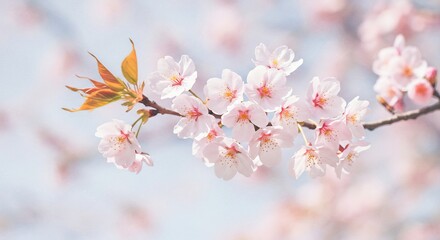 Obraz premium 春の柔らかな光に輝く桜の花びら 繊細な美しさ. AI Generated