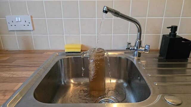 Dirty contaminated water comes from the tap.