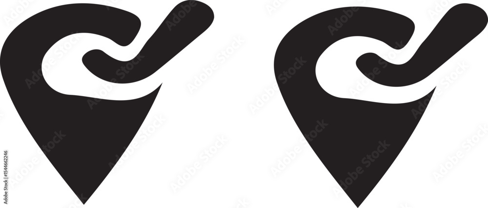 Poster two black map pin icons with a stylized checkmark design on a white background in a simple illustrat