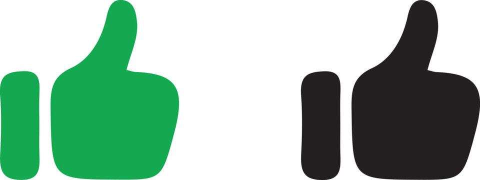 A green thumbs up icon next to a black thumbs up icon on a white background simple graphic design